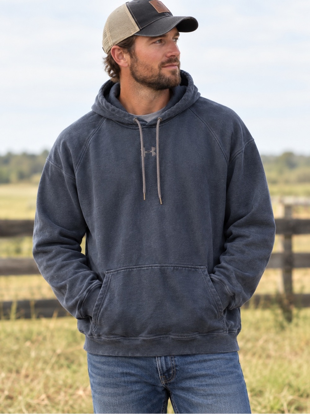 Under Armour Navy Blue Pullover Hoodie with Kangaroo Pocket
